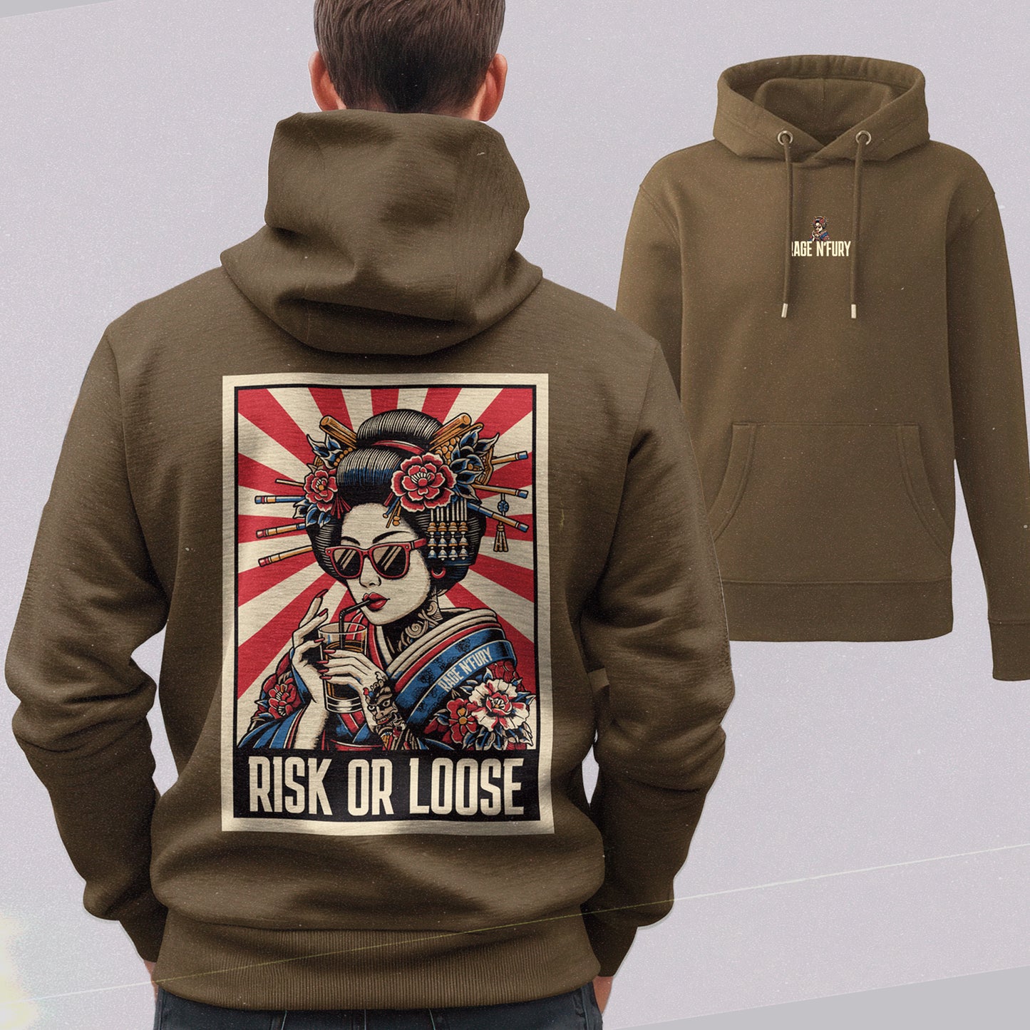 Sweat Hoodie Homme Kaki à personnaliser